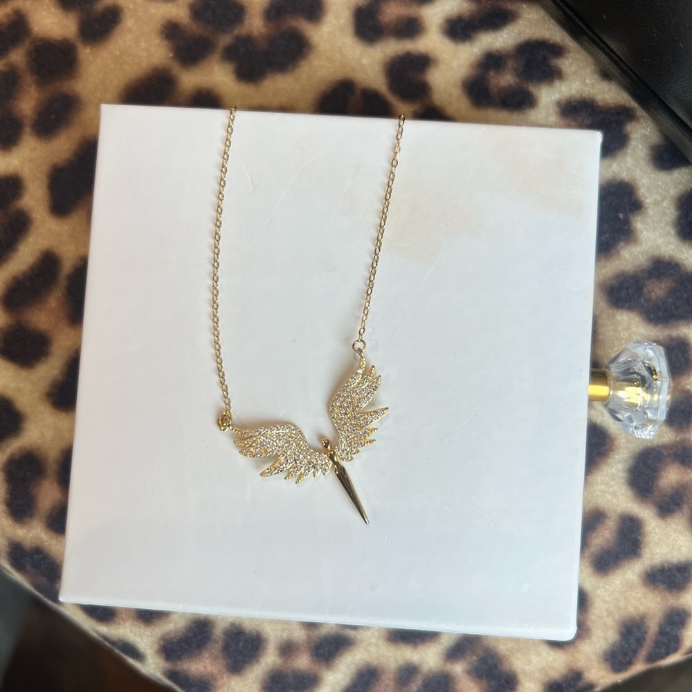 Gold Wing Real Moissanite Pendant Necklace